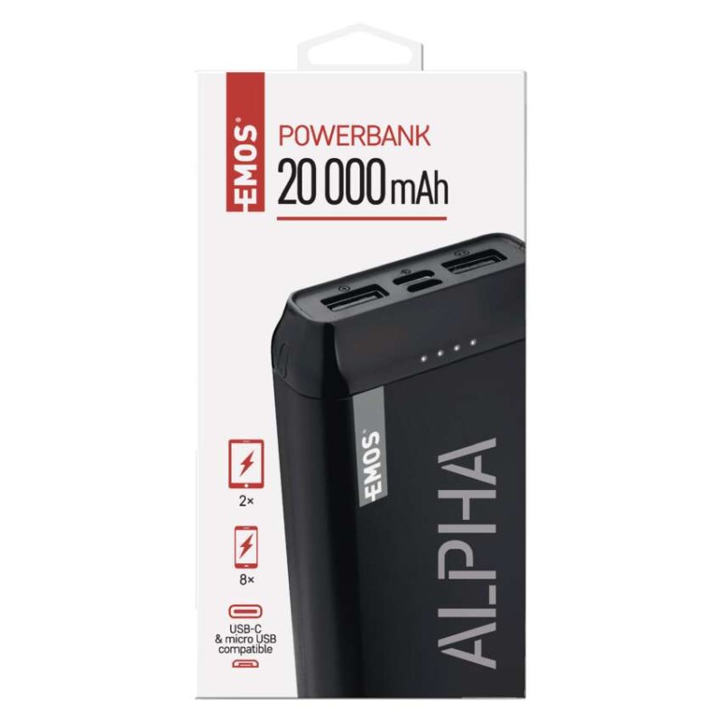 Powerbanka EMOS Alpha 20, 20000 mAh, černá + kabel USB-C