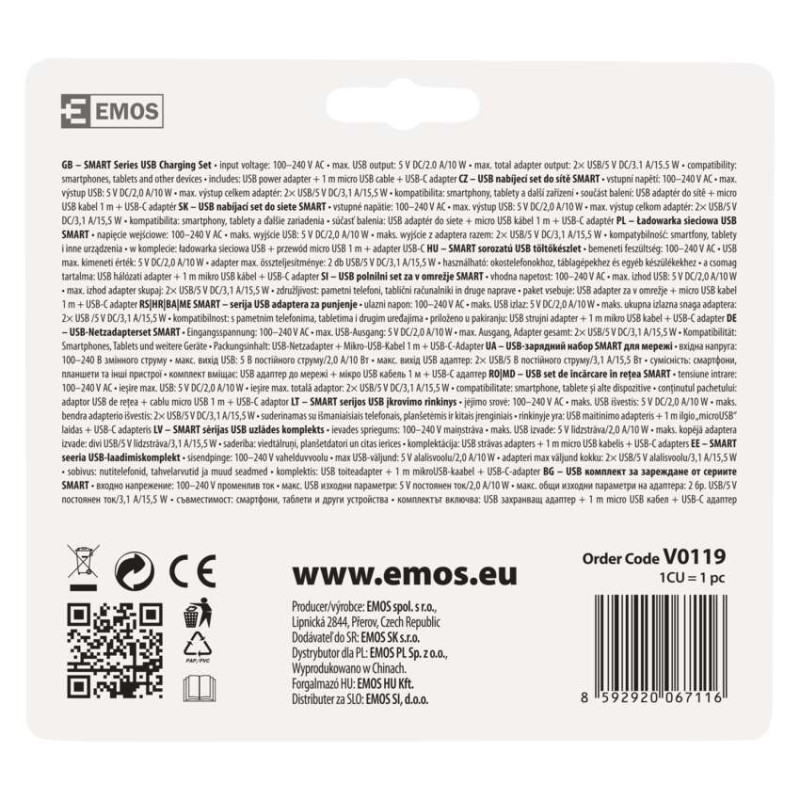 Duálny USB adaptér do siete+micro USB kabel + USB-C redukcia
