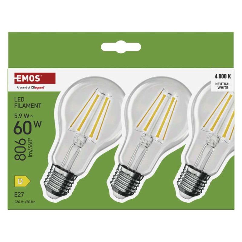 LED žiarovka Filament A60 / E27 / 5,9 W (60 W) / 806 lm / Neutrálna biela