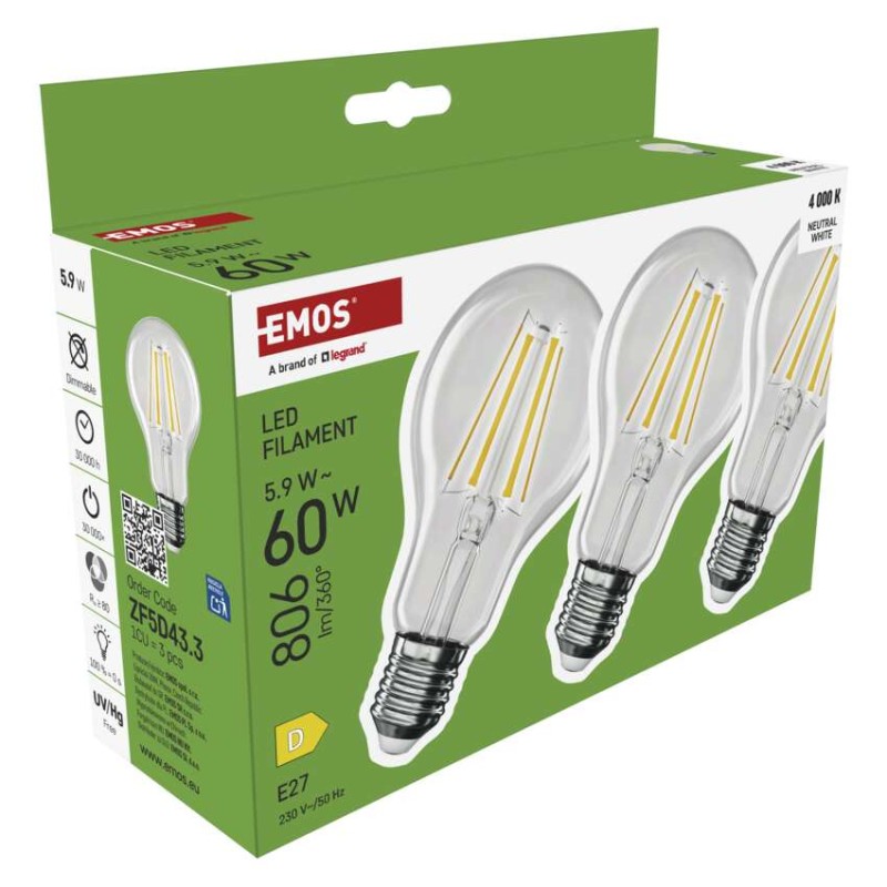 LED žiarovka Filament A60 / E27 / 5,9 W (60 W) / 806 lm / Neutrálna biela
