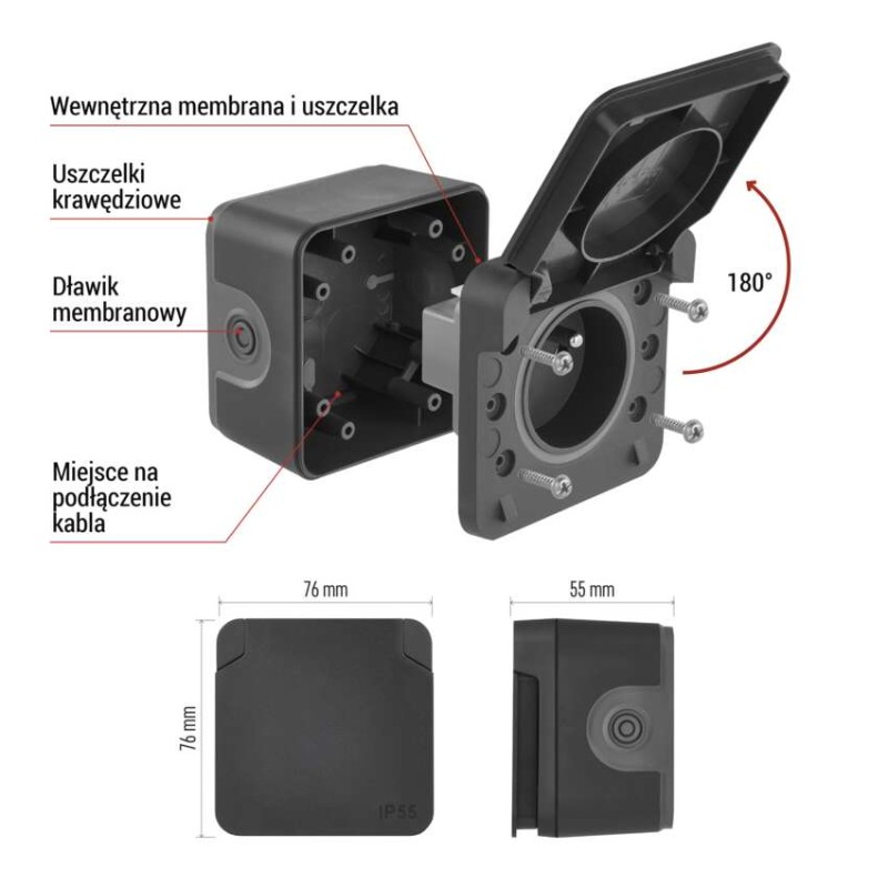 EMOS Cyklone gniazdo pojedyncze natynkowe IP55
