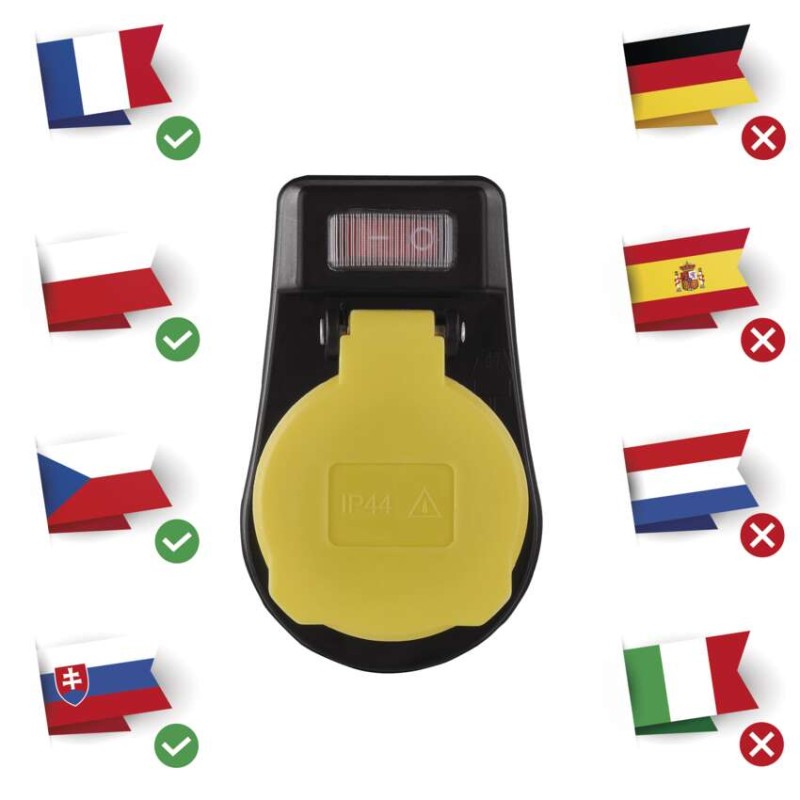 Gniazdo IP44 czarno-żółte