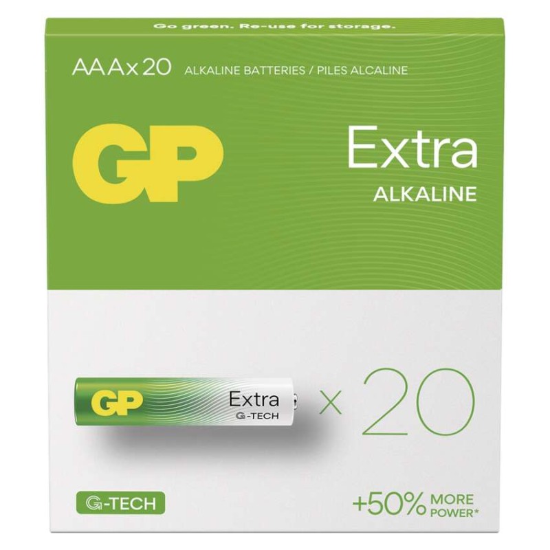 Alkalická baterie GP Extra AAA (LR03), 20 ks