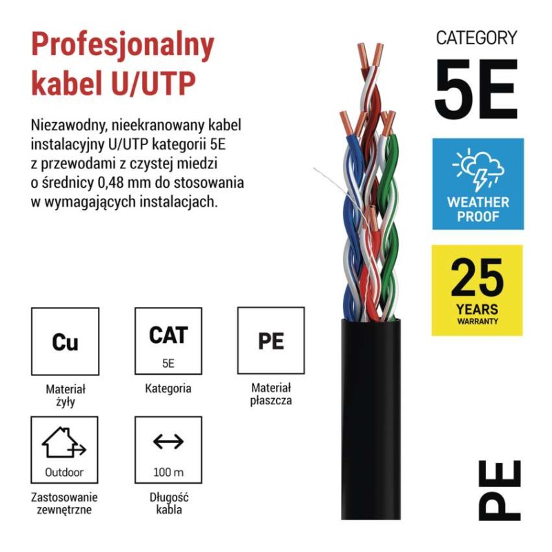 Kabel UTP Cat5e, outdoor, 100m