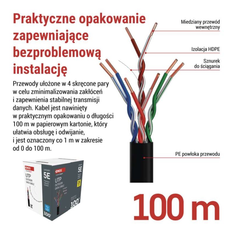 Kabel UTP Cat5e, outdoor, 100m