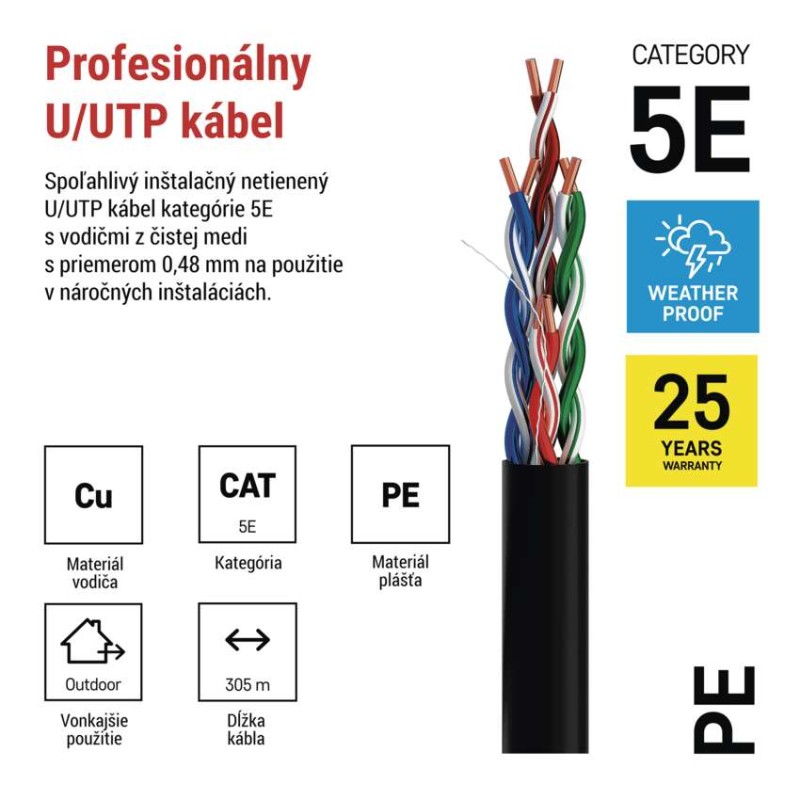 Datový kábel UTP 5E, outdoor, 305m