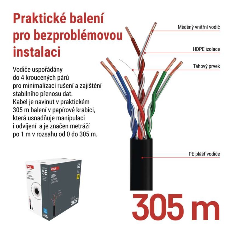Datový kabel UTP 5E, outdoor, 305m