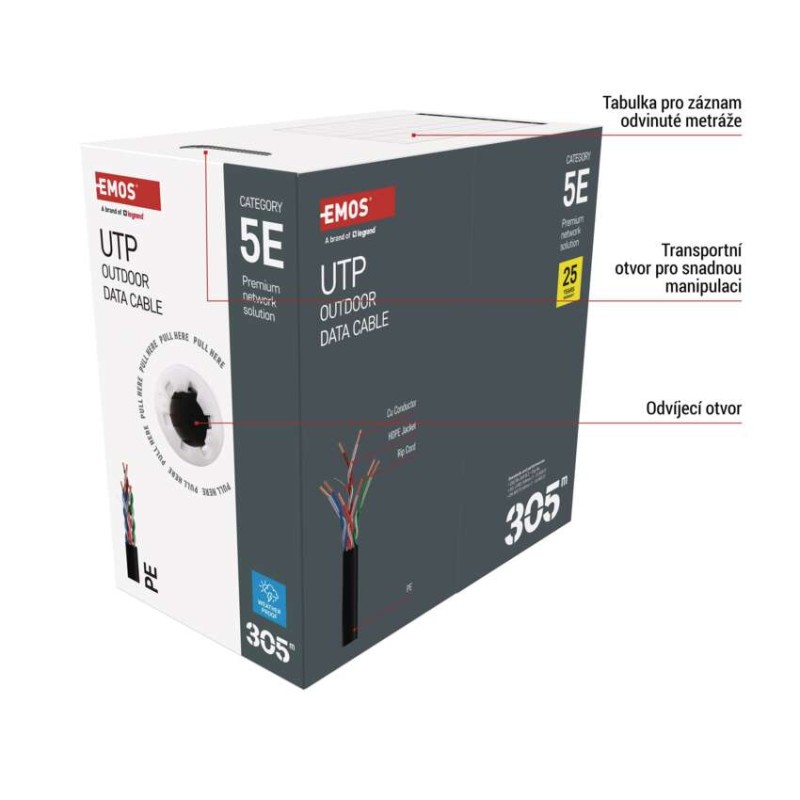 Datový kabel UTP 5E, outdoor, 305m