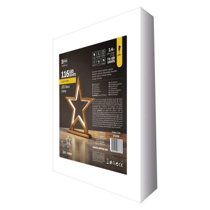 Dekoracje - 116 LED drewniana gwiazda 33 cm, IP20, WW