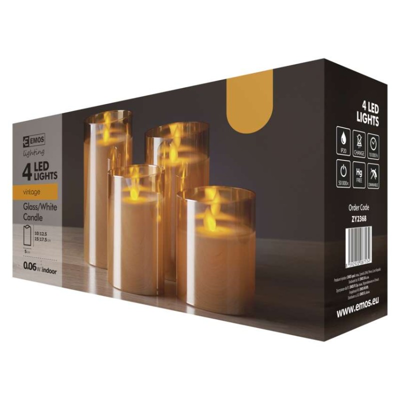 LED sviečky, 5×10/12,5/15/17,5cm, biele, 2× AA, 4 ks