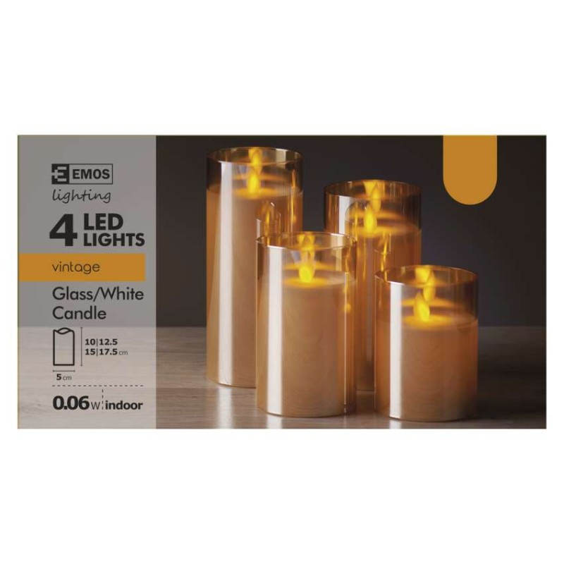 LED sviečky, 5×10/12,5/15/17,5cm, biele, 2× AA, 4 ks