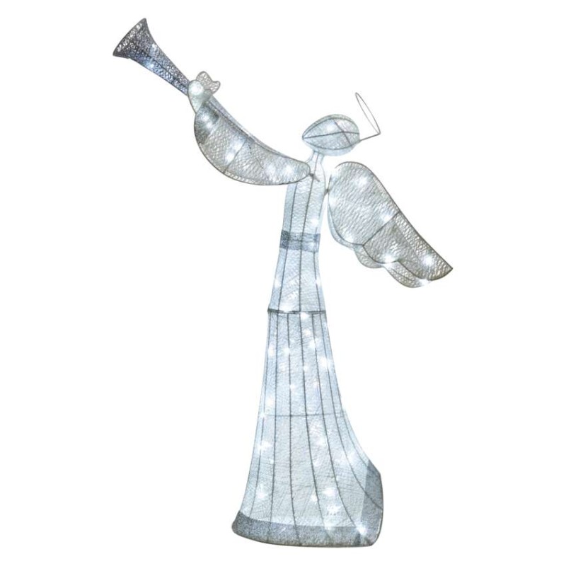 LED vianočný anjel ratanový, 130cm, vnútorný, studená b., č.