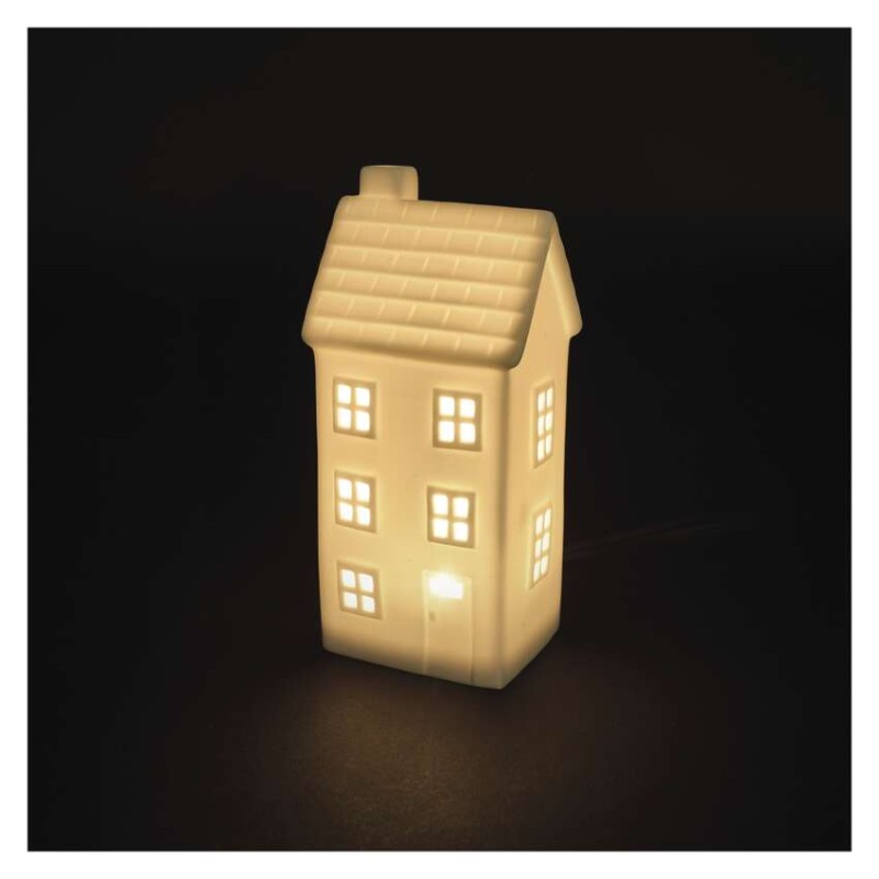 LED keramický domeček, 16 cm, 1x CR2032, vnitřní, teplá bílá, časovač