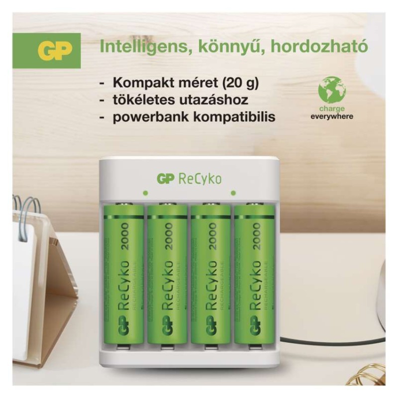 GP Akkumulátor töltő Eco E411+ 4× AA 2100 + 4× AAA 800