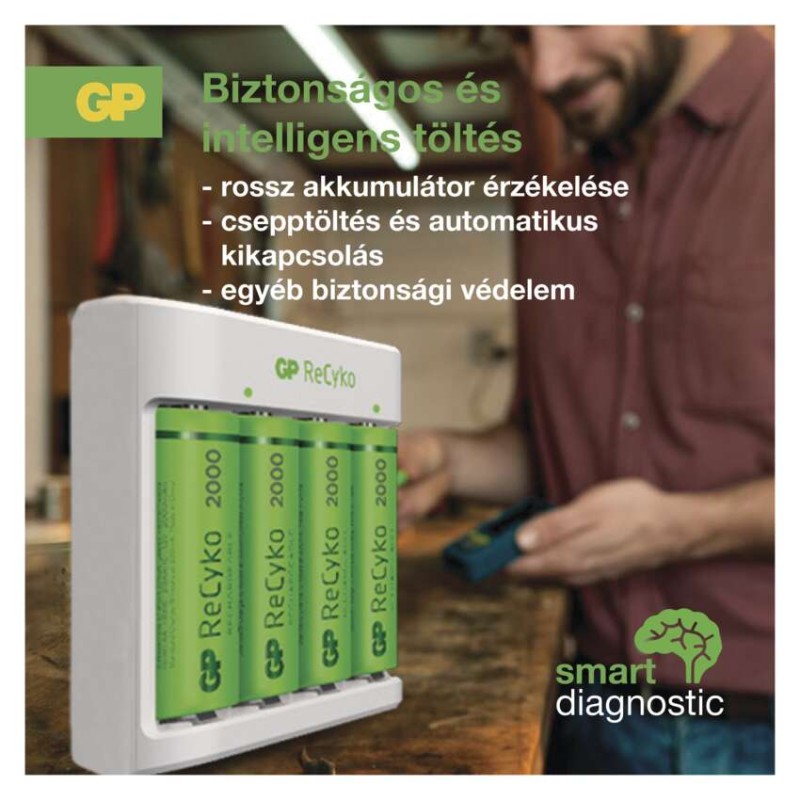 GP Akkumulátor töltő Eco E411+ 4× AA 2100 + 4× AAA 800
