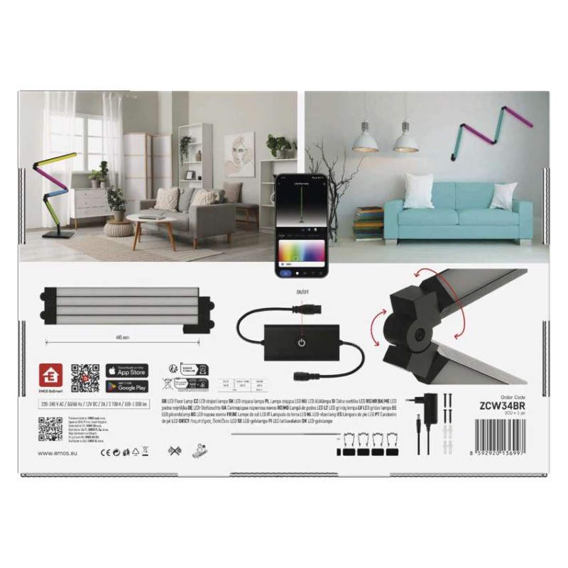 GoSmart LED állólámpa, fekete, 175 cm, meleg fehér / RGBIC WiFi