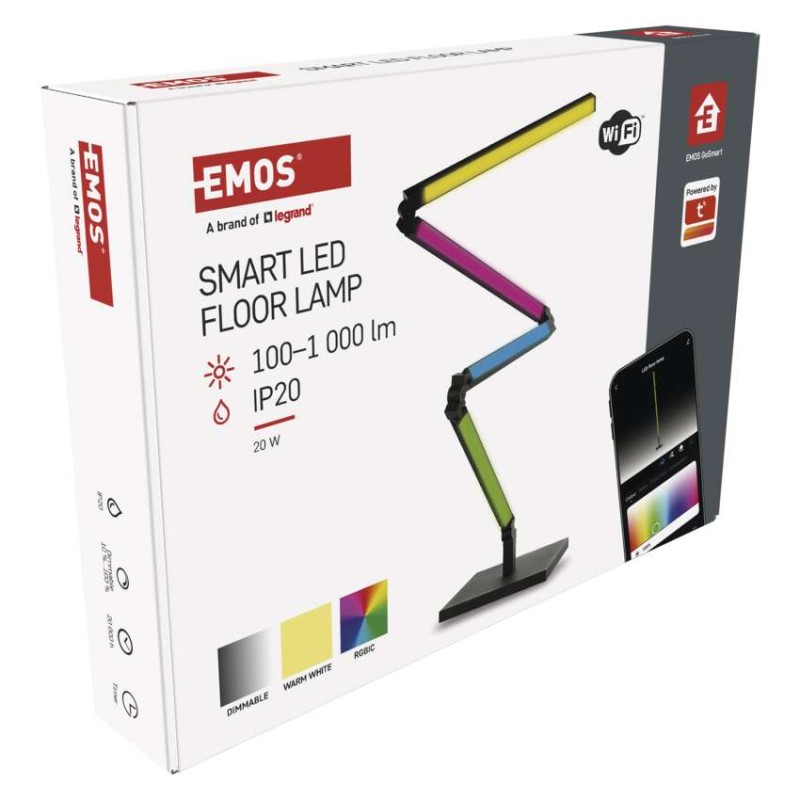 GoSmart LED állólámpa, fekete, 175 cm, meleg fehér / RGBIC WiFi