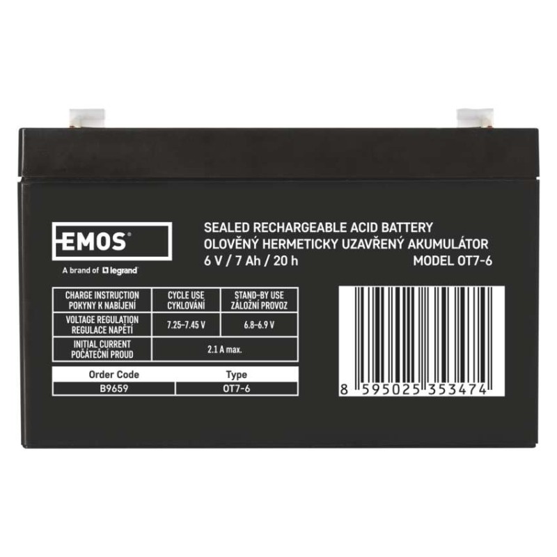Bezúdržbový olovený akumulátor 6 V/7 Ah, faston 4,7 mm