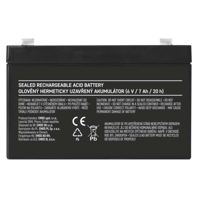 Bezúdržbový olovený akumulátor 6 V/7 Ah, faston 4,7 mm
