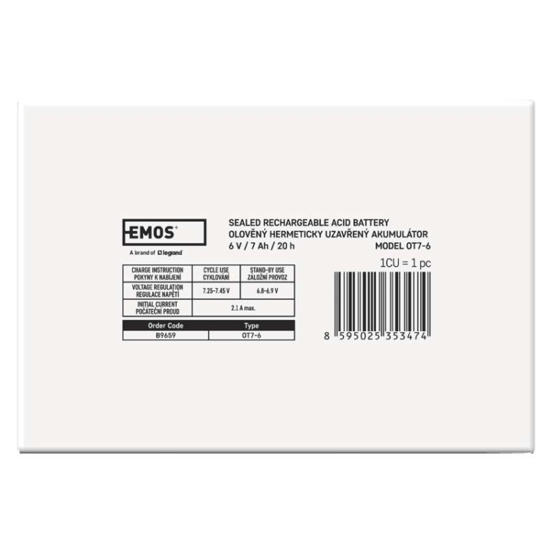 Bezúdržbový olovený akumulátor 6 V/7 Ah, faston 4,7 mm