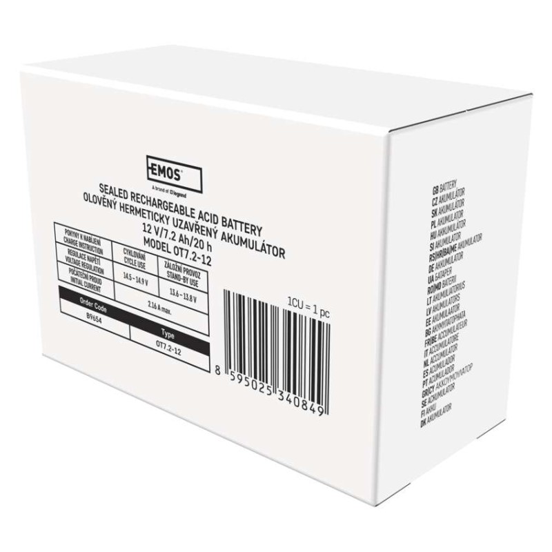Bezúdržbový olovený akumulátor 12 V/7,2 Ah, faston 4,7 mm