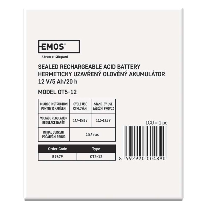 SLA (hermētisks svina un skābes elementu) akumulators, 12 V/5 Ah, Faston, 6,3 mm