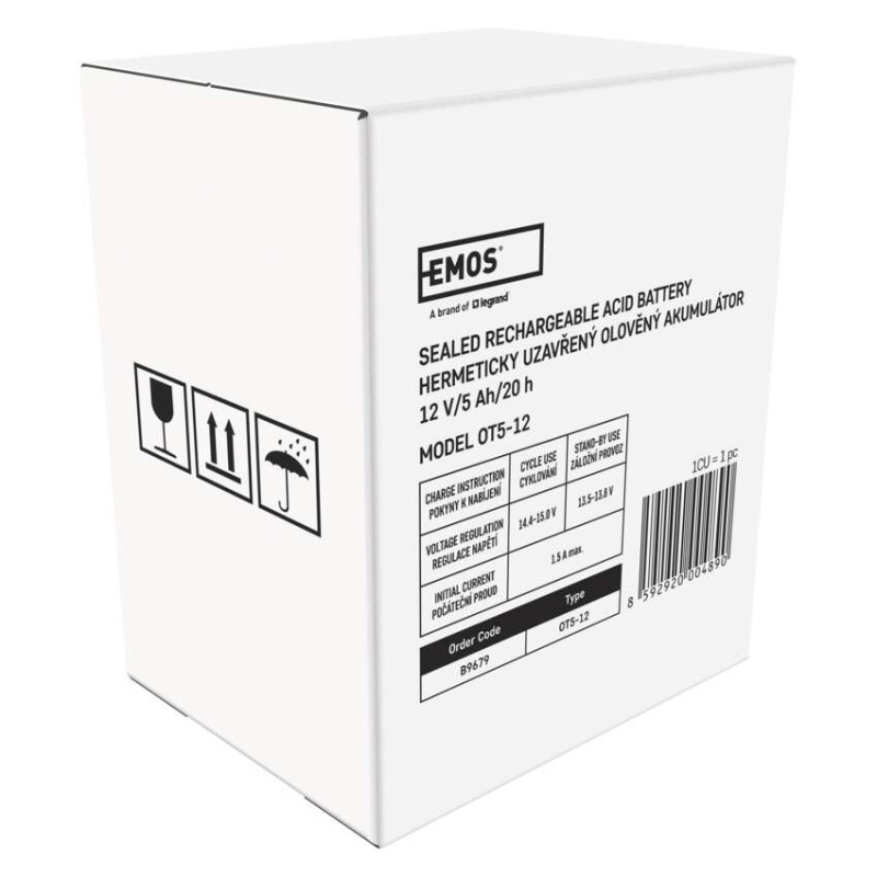 SLA (hermētisks svina un skābes elementu) akumulators, 12 V/5 Ah, Faston, 6,3 mm