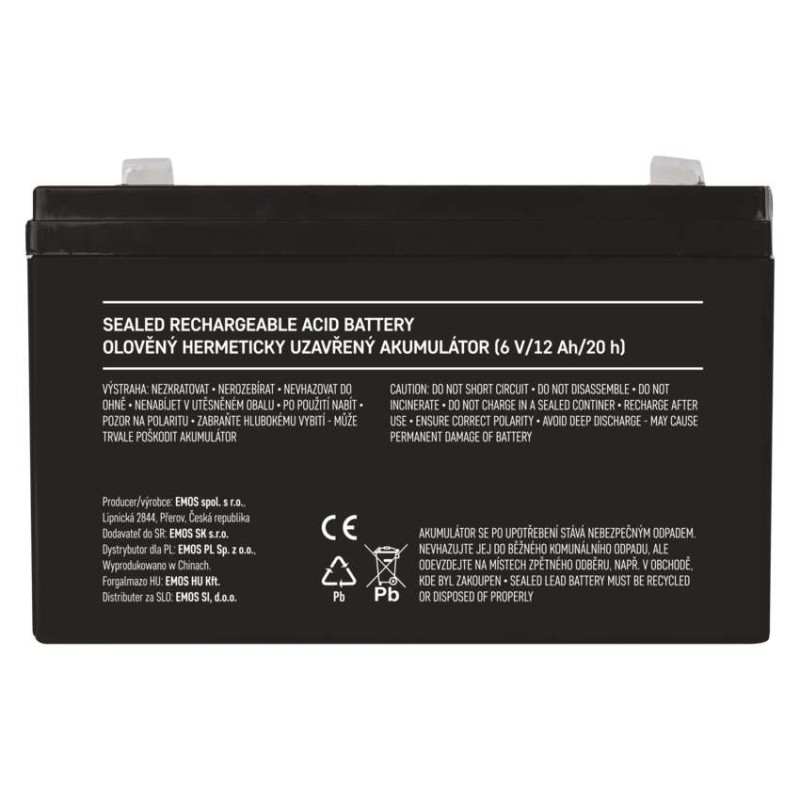 Bezúdržbový olovený akumulátor 6 V/12 Ah, faston 4,7 mm