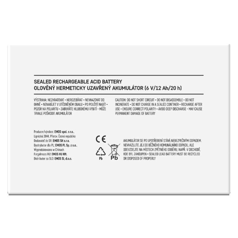 Bezúdržbový olovený akumulátor 6 V/12 Ah, faston 4,7 mm