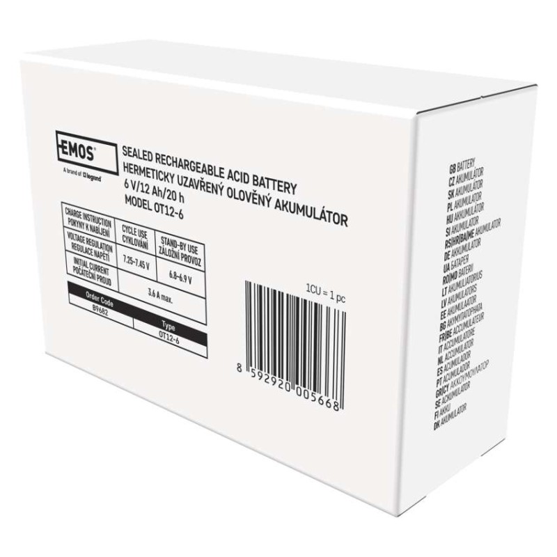 Bezúdržbový olovený akumulátor 6 V/12 Ah, faston 4,7 mm