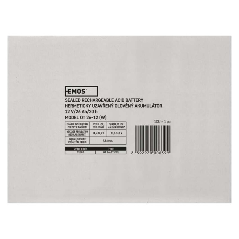 SLA (hermētisks svina un skābes elementu) akumulators, 12 V/26 Ah, L2