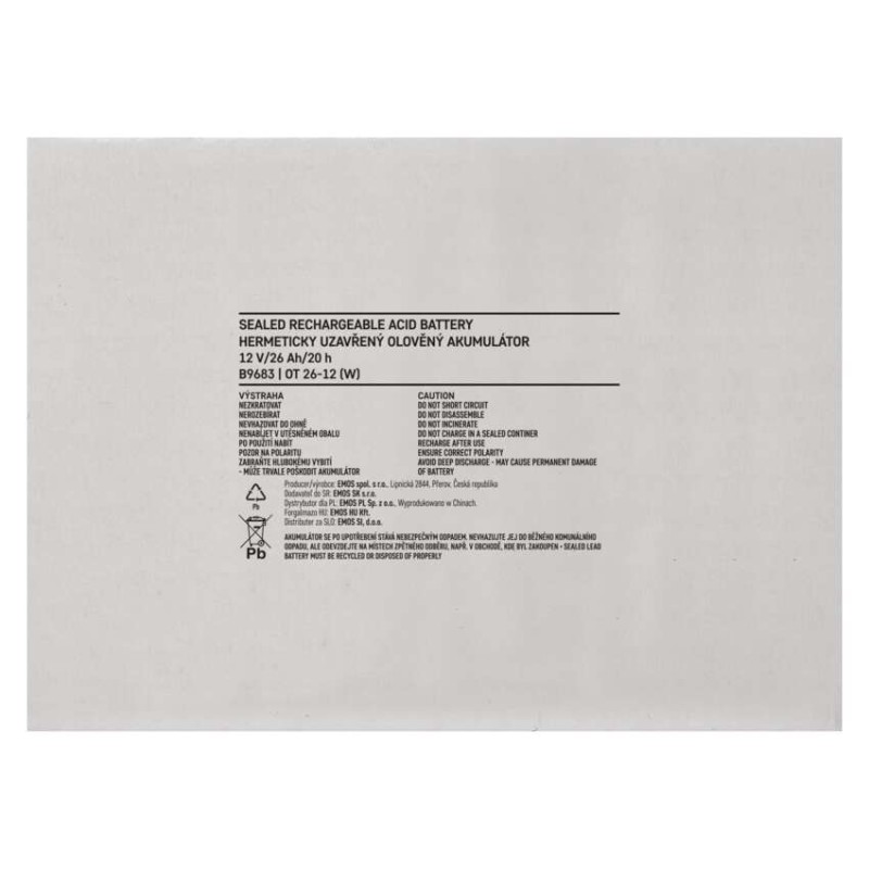 SLA (hermētisks svina un skābes elementu) akumulators, 12 V/26 Ah, L2