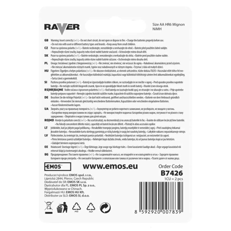 Nabíjacia batéria RAVER SOLAR 600 mAh HR6 (AA), 6 ks