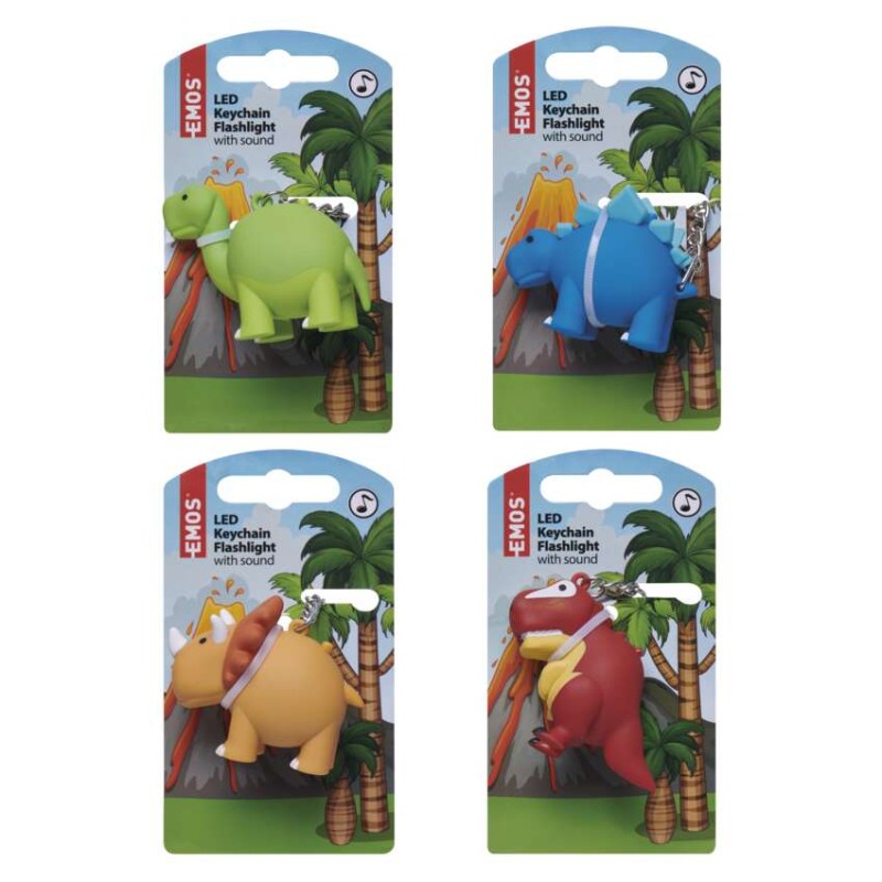 LED klíčenka – dinosauři se zvukem na LR54, 24 ks, display box
