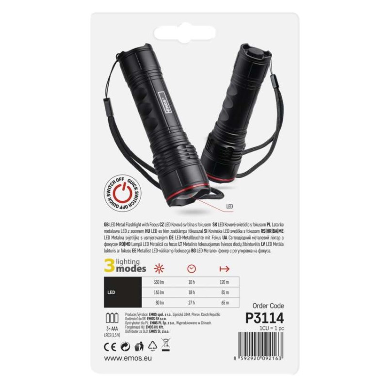 EMOS LED zseblámpa 330lm 3×AAA fókuszálható