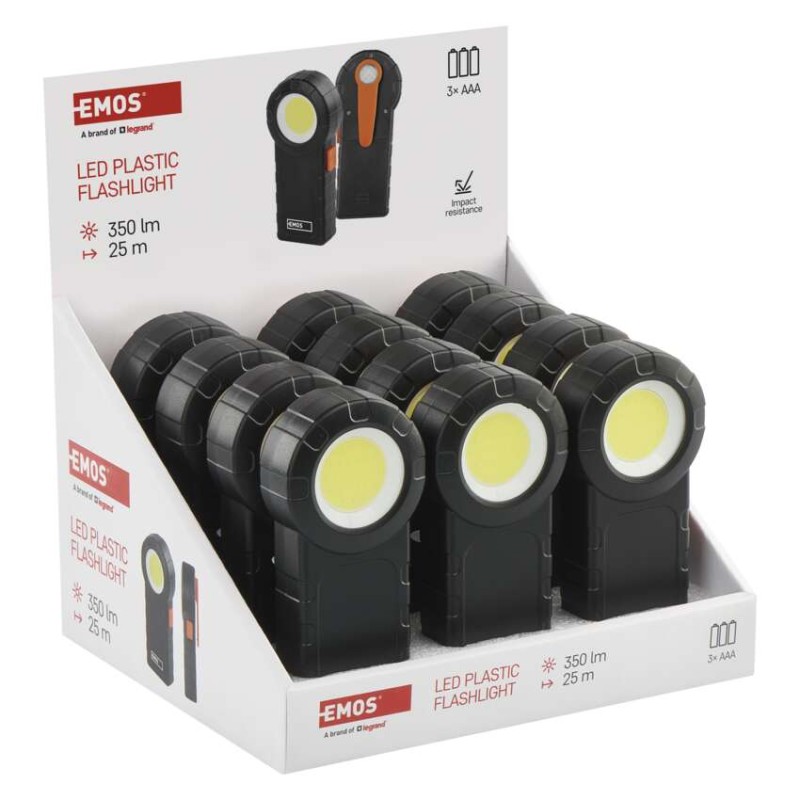 COB LED svítilna  plastová, 3× AAA, 12 ks