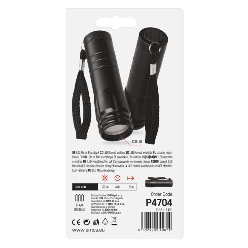 COB LED ruční kovová svítilna P4704, 100 lm, 3x AAA