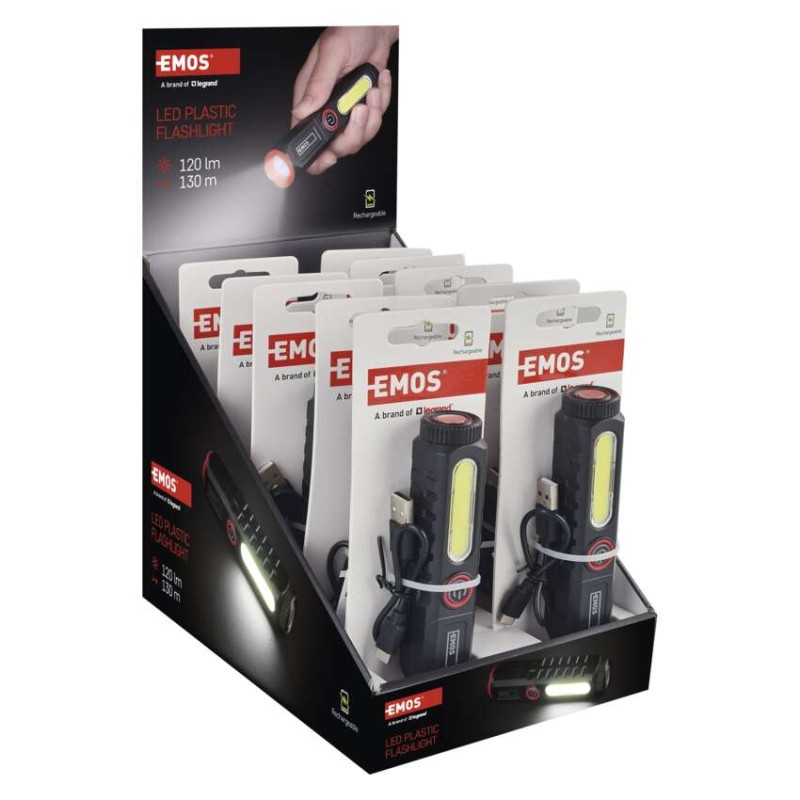 LED-es újratölthető műanyag zseblámpa P4720, 120 lm, 10 PCS, display box