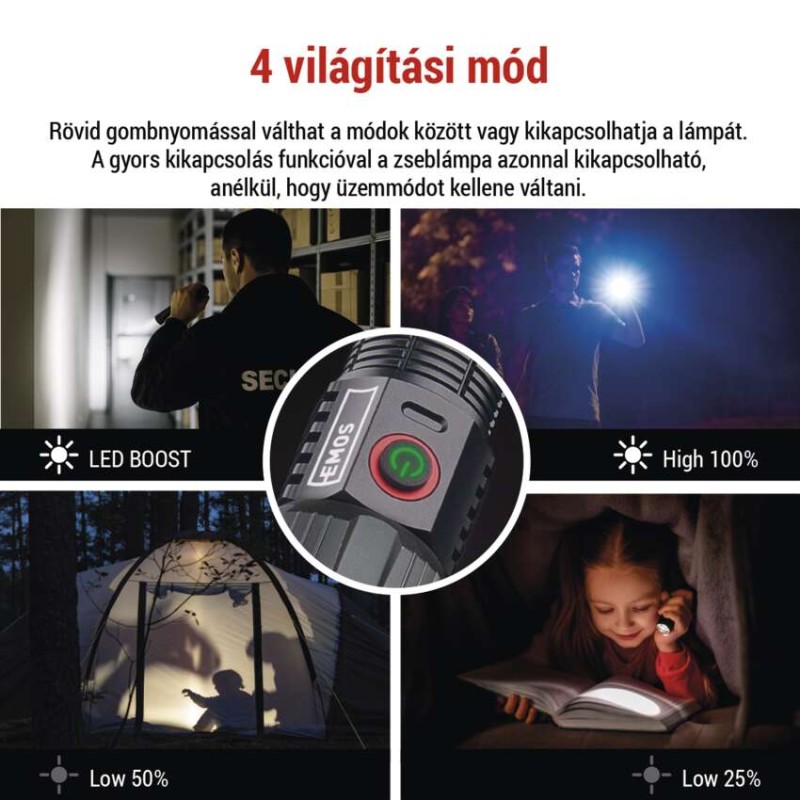 EMOS LED tölthető fém zseblámpa 3000 lm, 5000 mAh