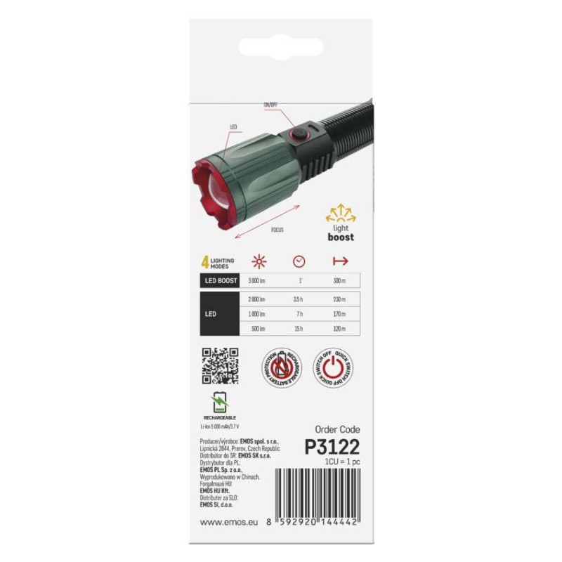 EMOS LED tölthető fém zseblámpa 3000 lm, 5000 mAh