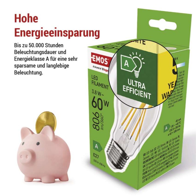 LED Lampe Filament A60 A CLASS/ E27 / 3,8 W (60 W) / 806 lm / Warmweiß