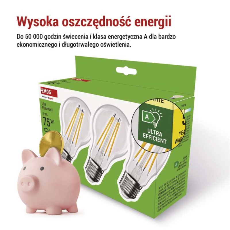 Żarówka LED Filament A60 A CLASS/ E27 / 5 W (75 W) / 1 060 lm / ciepła biel