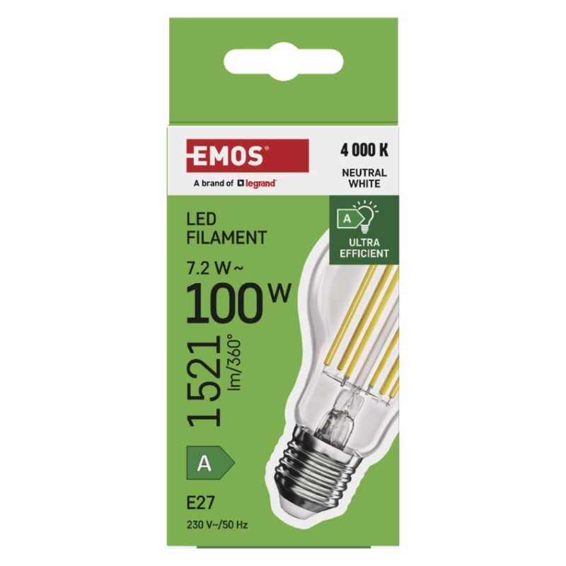 Żarówka LED Filament A60 A CLASS/ E27 / 7,2 W (100 W) / 1521 lm / neutralna biel