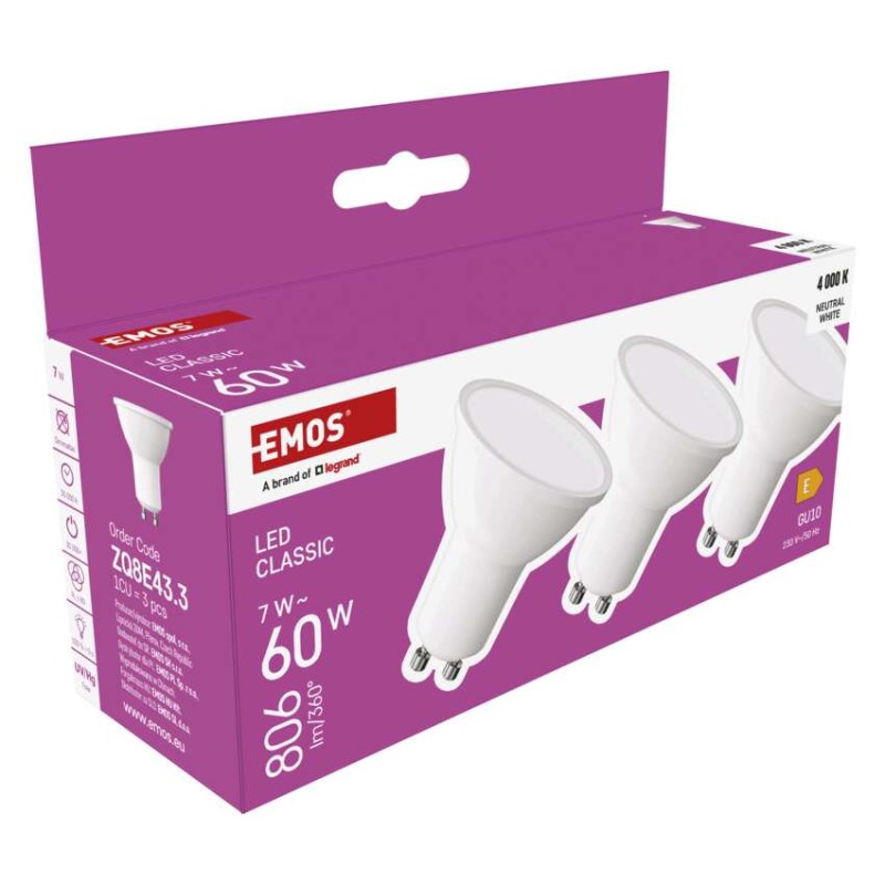 LED žárovka Classic MR16 / GU10 / 7 W  (60 W) / 806 lm / neutrální bílá