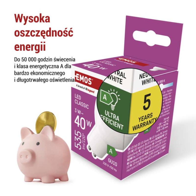Żarówka LED Classic MR16 A CLASS/ GU10 / 3 W (40 W) / 535 lm / neutralna biel