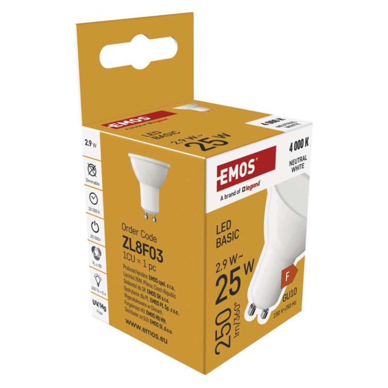 LED žárovka Basic MR16 / GU10 / 2,9 W (25 W) / 250 lm / neutrální bílá