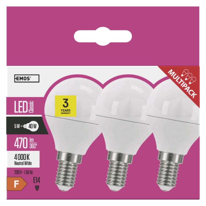 LED izzó Classic Mini Globe / E14 / 5 W (40 W) / 470 lm / természetes fehér