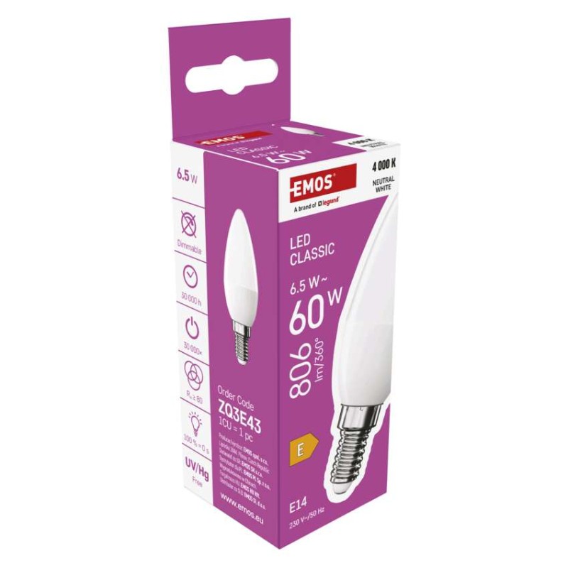 LED pirn Classic Candle / E14 / 6,5 W (60 W) / 806 lm / Neutraalne valge