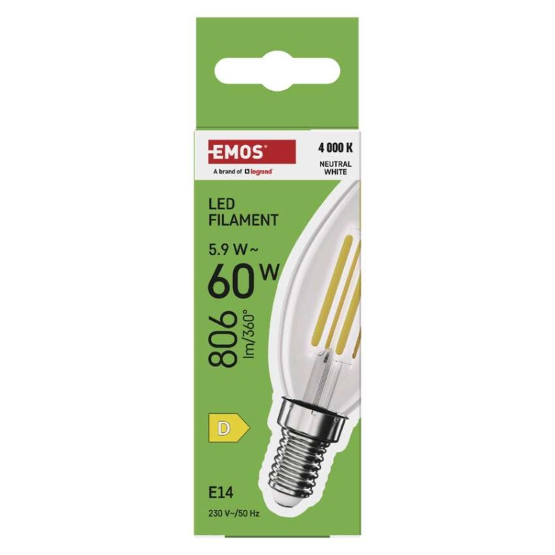 LED izzó Filament gyertya / E14 / 5,9 W (60 W) / 806 lm / Természetes fehér