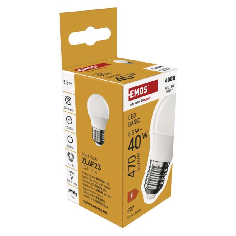 LED žárovka Basic Mini Globe / E27 / 5,5 W (40 W) / 470 lm / neutrální bílá
